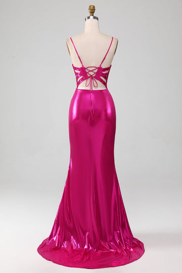 Sparkly Hot Pink Sirena Semplice Prom Dress con fessura